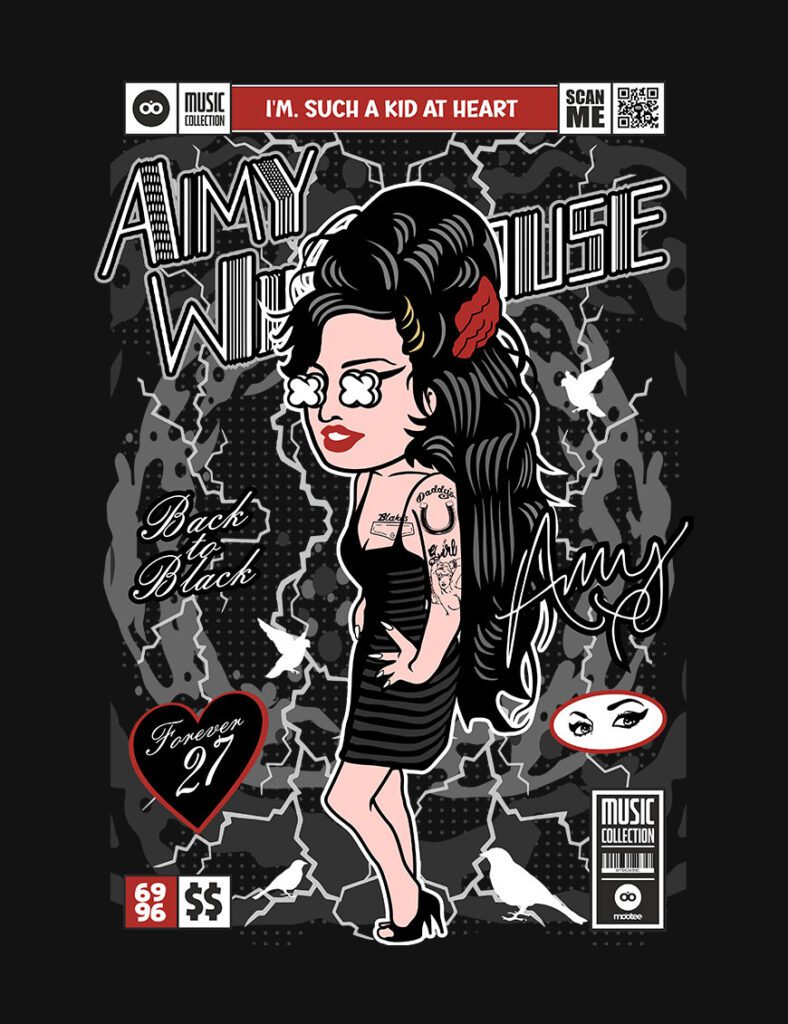 Grafika na koszulce z nadrukiem w stylu Funko Pop - Amy Winehouse